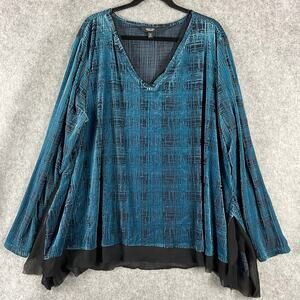 Simply Vera‎ Wang Velvet Burnout Tunic Top 3X Blue Sheer Whimsygoth Fairy Artsy
